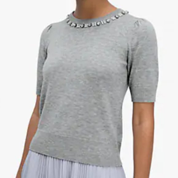 Kate Spade pearl crystal collar sweater grey heather size small nwot - Picture 2 of 9
